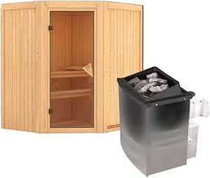 Karibu Taurin avec poêle 9 kW à commande intégrée, vue de face